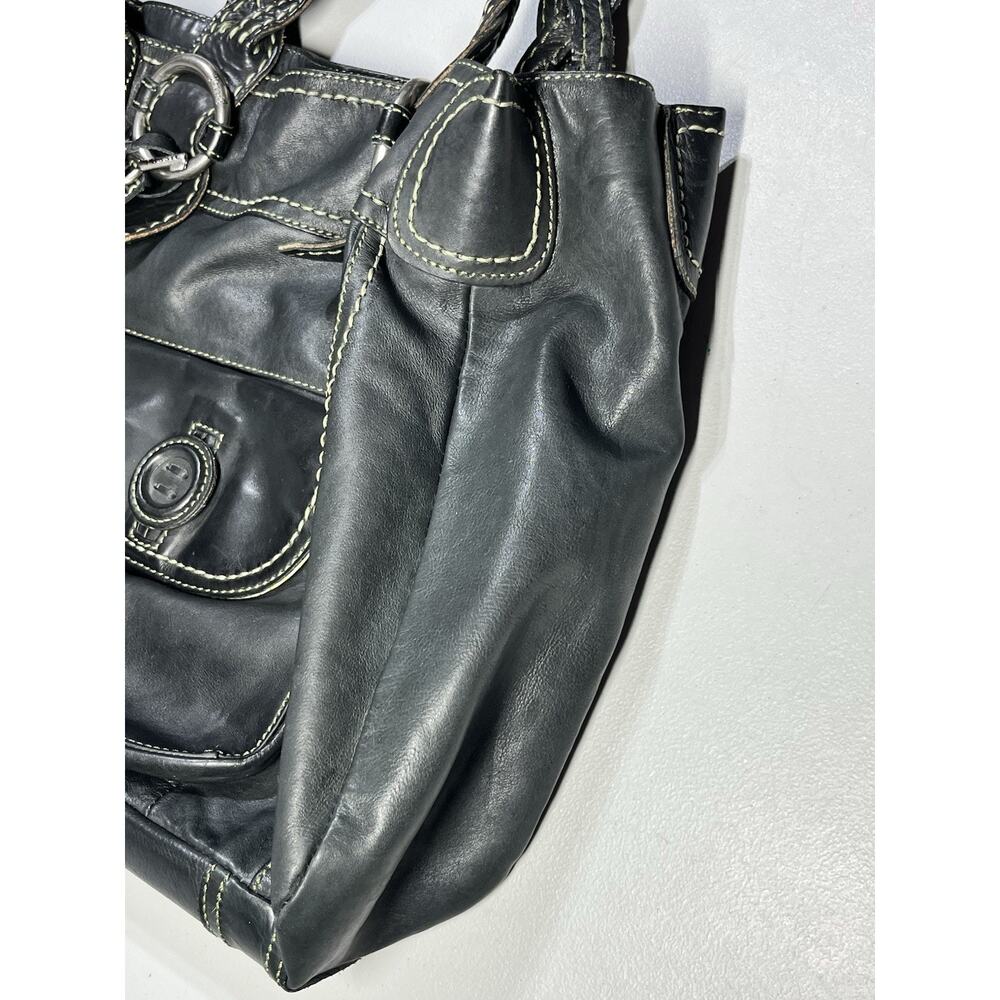 Fossil Leather Handbag Shoulder Tote Bag Black Large Braided Straps Key Charm - Picture 7 of 16